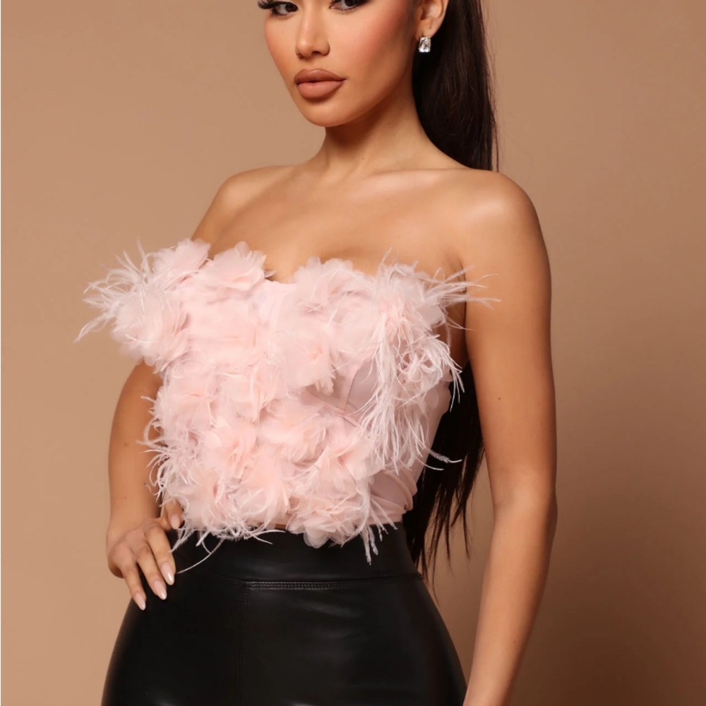 Fashion Nova Blush Feathered Blouse